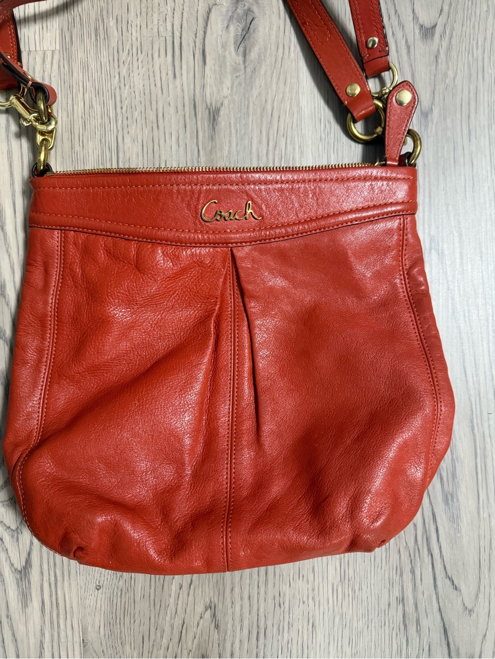 Coach Red Leather Shoulder Bag with Gold Logo